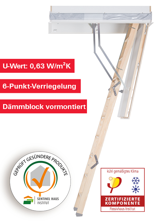 Die Bodentreppe Designo Passivhaus perfekt für energiesparende Passivhäuser. 