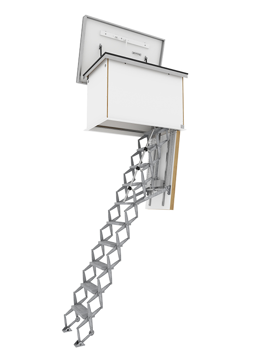 Flachdachausstieg mit Scherentreppe Elektro von Roto Frank mit elektrischer Treppe  