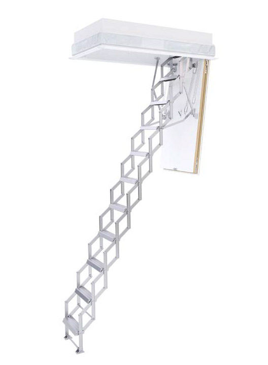 Die Scherentreppe Ecco von Roto Frank in weiß mit breiten Stufen 